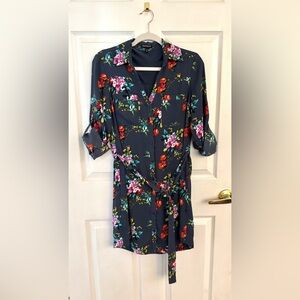 Express Dark Navy Floral Long Sleeve Shirt Dress